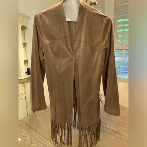 Chicos Faux Suede Brown Tunic Jacket with Fringe Size 2 (Medium 12-14)